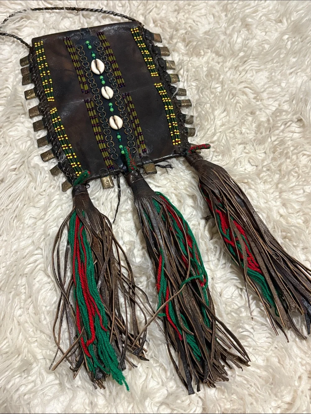 Boho Goat Skin crossbody bag with shells